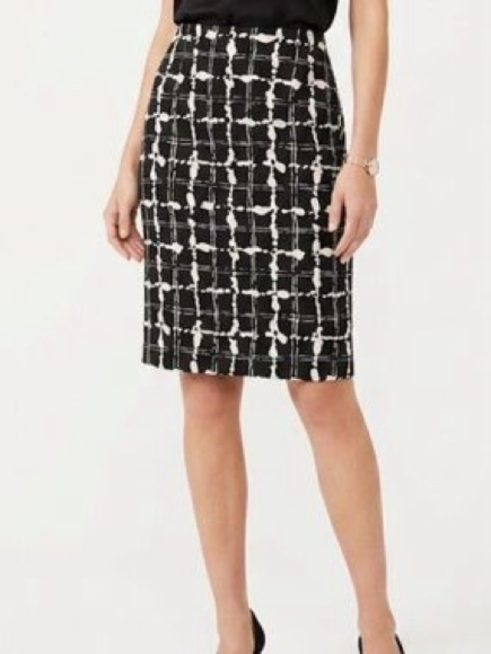 Express Black & White Grid Print Pencil Skirt